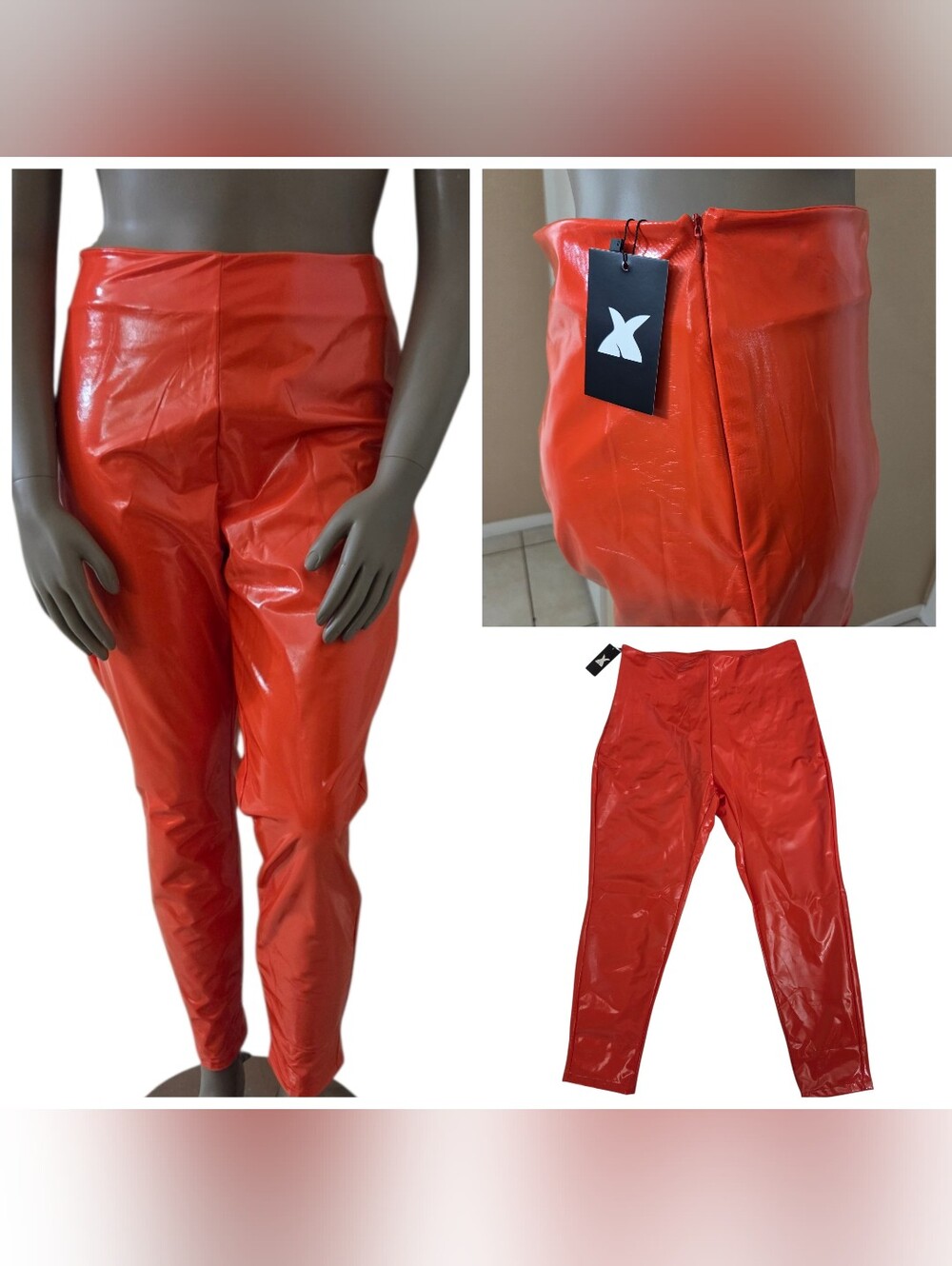 XPLUSWEAR Patent Side-Zip Tapered Leg Hi-Rise Pants XL Orange New w/Tags